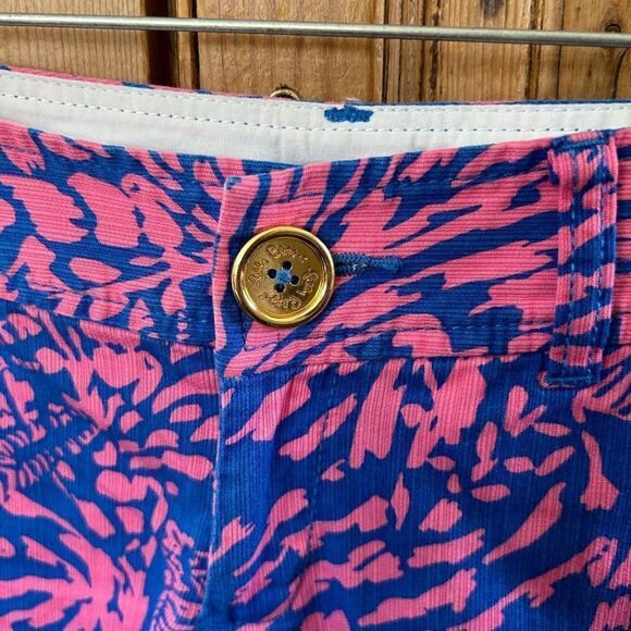 Lilly Pulitzer 0 Short Pink Blue Callahan‎ Zebra Pockets Zipper Button - Picture 3 of 12
